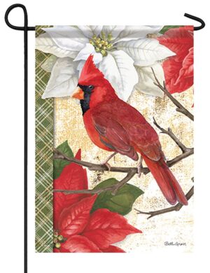 Christmas Cardinal and Poinsettias Garden Flag