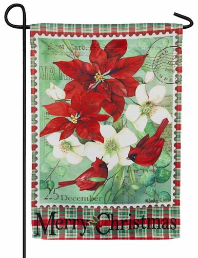 Christmas Flowers and Cardinals Suede Reflections Garden Flag