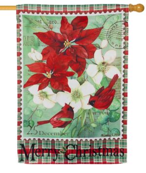 Christmas Flowers and Cardinals Suede Reflections House Flag