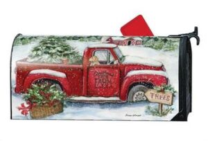 Christmas Tree Farm and Red Truck Mailbox Cover