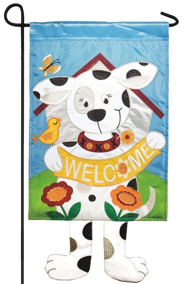 Crazy Legs Puppy Dog Double Applique Garden Flag