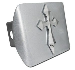 Cross Pointed Brushed Chrome Hitch Cover