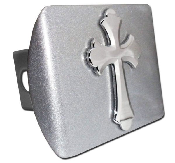 Cross Scalloped Brushed Chrome Hitch Cover