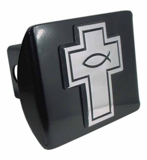 Cross with Christian Fish Black Hitch Cover