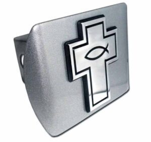 Cross with Christian Fish Brushed Chrome Hitch Cover