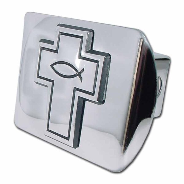 Cross with Christian Fish Chrome Hitch Cover