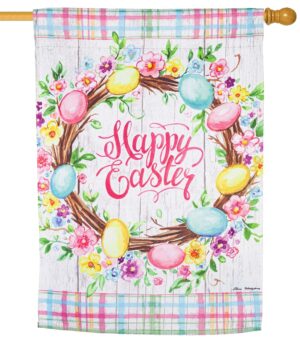Easter Egg Floral Wreath Suede Reflections House Flag
