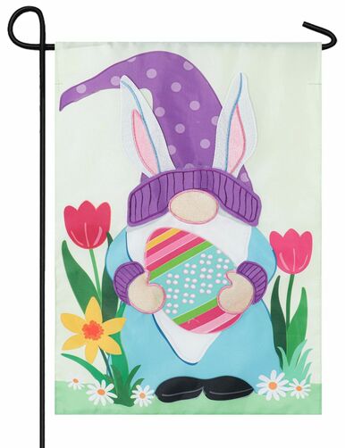 Easter Gnome Bunny Ears Applique Garden Flag