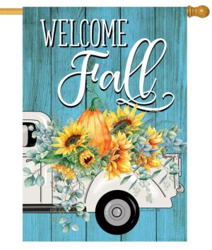 Fall Floral Truck House Flag