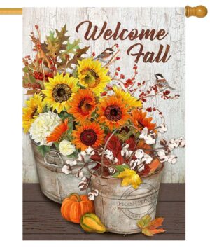 Fall Flowers and Cotton Bouquet House Flag