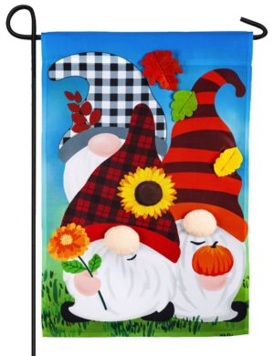 Fall Gnome Trio Applique Garden Flag