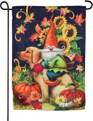 Fall Harvest Gnome Suede Reflections Garden Flag