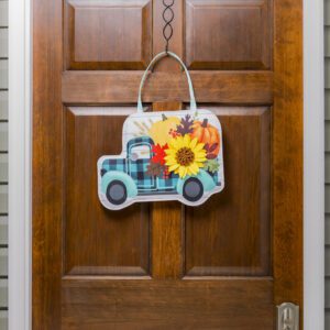 Fall Plaid Truck Decorative Door Hanger Display