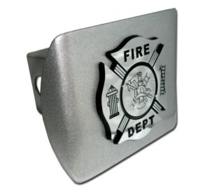 Firefighter Black and Chrome Maltese Cross Brushed Chrome Hitch Cover