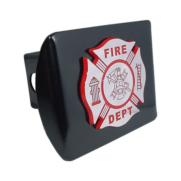 Firefighter Chrome and Red Maltese Cross Black Hitch Cover I AmEricas