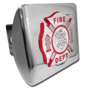 Firefighter Red and Chrome Maltese Cross Hitch Cover
