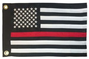 Firefighter Thin Red Line Black and White American 2-Ply Polyester 12x18 Boat Flag
