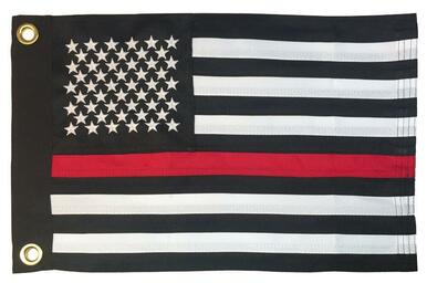 Firefighter Thin Red Line Black and White American 2-Ply Polyester 12x18 Boat Flag