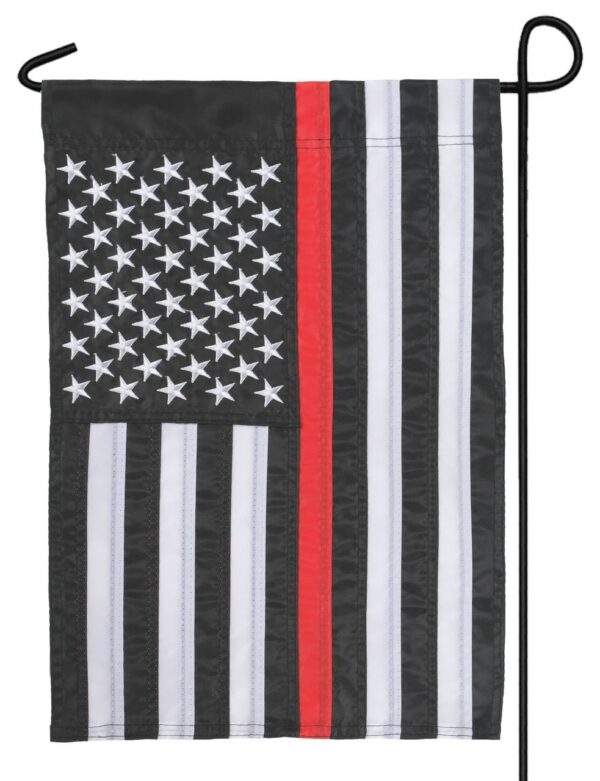 Firefighter Thin Red Line Black and White American Applique Garden Flag