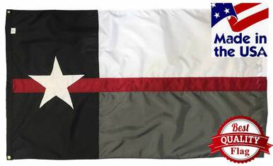 Firefighter Thin Red Line Black and White Texas Flag 3x5 Sewn Nylon
