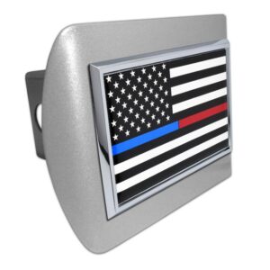 First Responder Black and White American Flag Brushed Chrome Hitch Cover