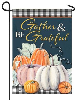Gather and Be Grateful Plaid Garden Flag