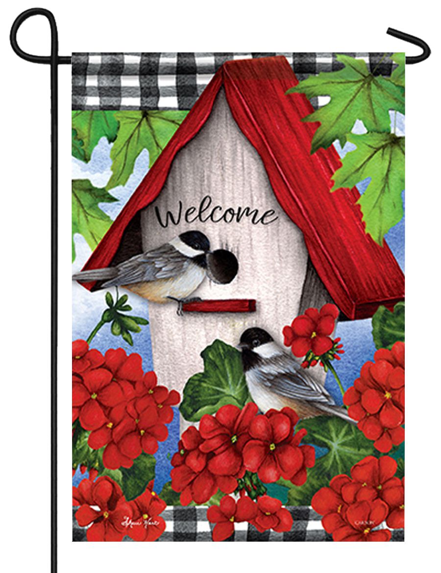 Geranium Welcome Garden Flag - I AmEricas Flags