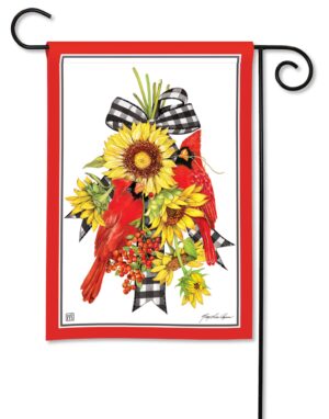 Gingham Cardinals and Sunflowers Garden Flag