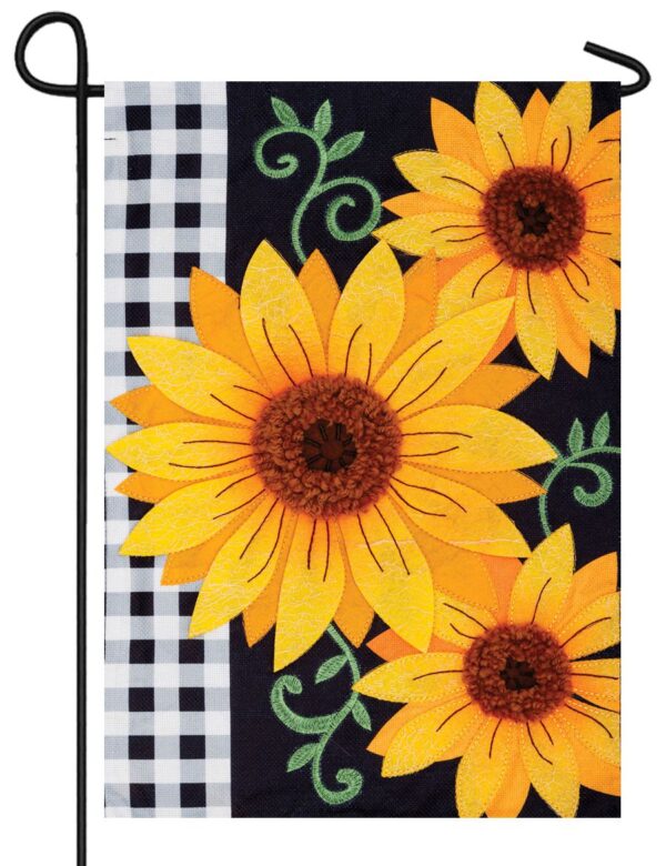 Gingham Sunflowers Double Applique Garden Flag
