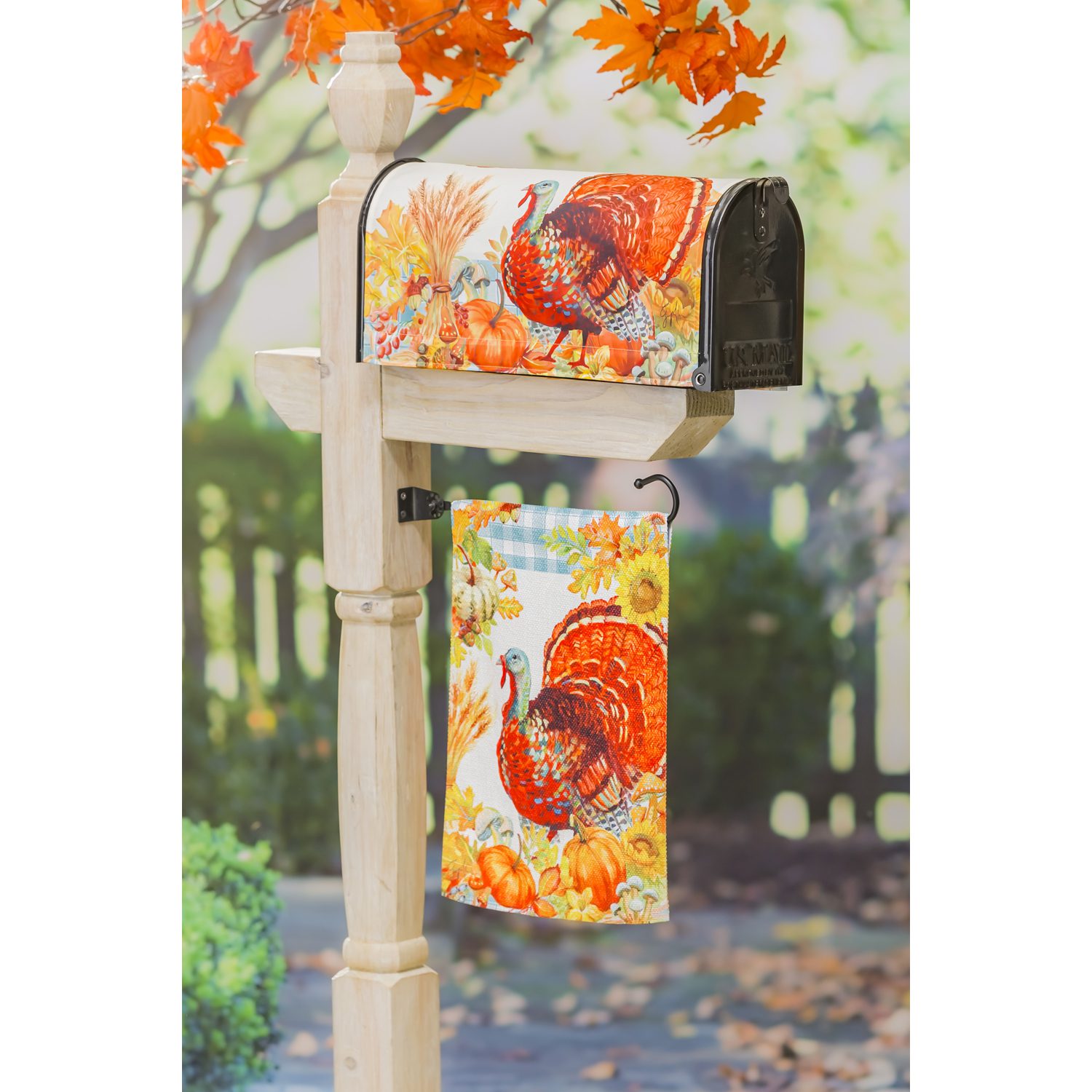 Gingham Turkey Nylon Mailbox Cover I AmEricas Flags