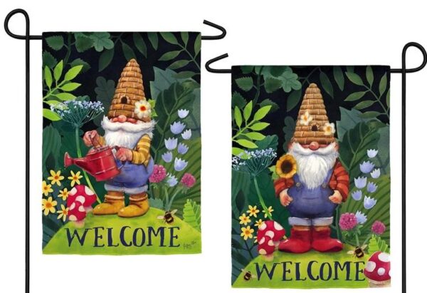 Gnome in the Garden 2 Sided Suede Reflections Garden Flag