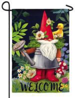 Gnomes in the Garden 2 Sided Suede Reflections Garden Flag