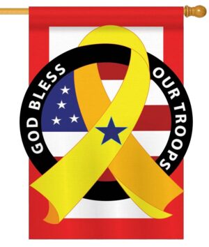 God Bless Our Troops Applique House Flag