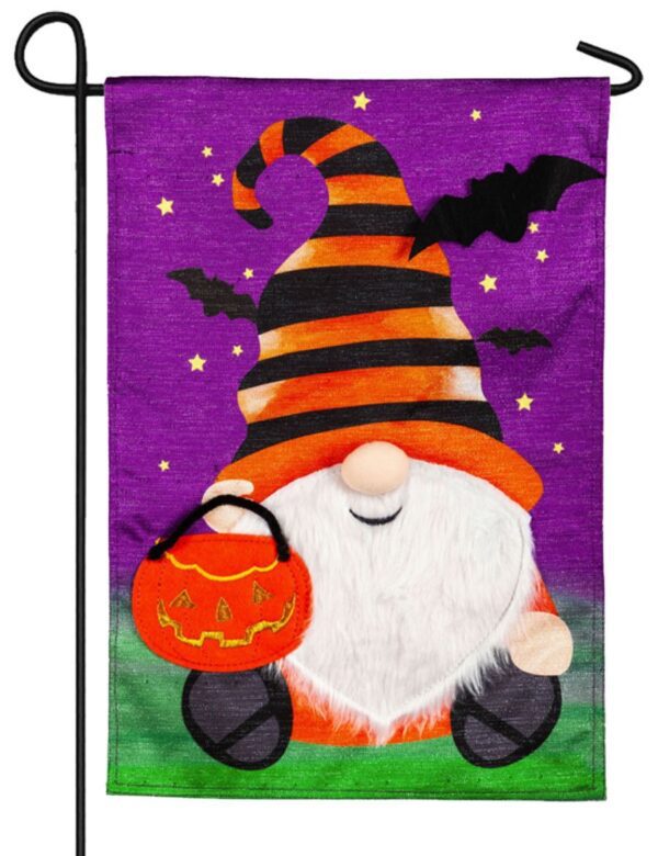 Halloween Gnome Shimmer Linen Garden Flag
