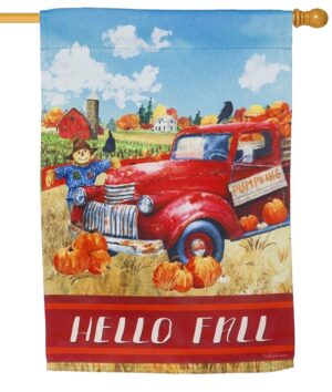 Hello Fall Red Truck Suede Reflections House Flag