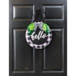 Hello Plaid and Foliage Decorative Door Hanger