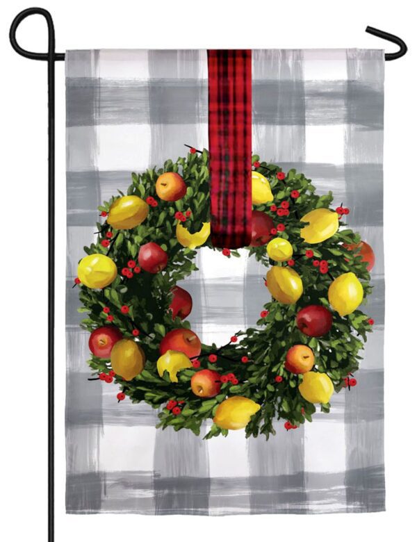Holiday Boxwood Wreath Applique Garden Flag