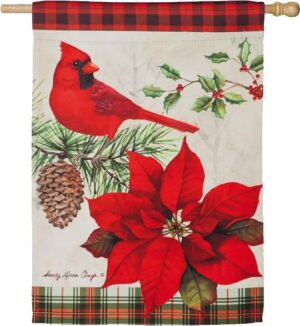 Holiday Cardinal Poinsettia Suede Reflections House Flag