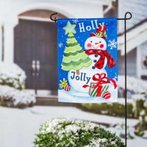 Holly Jolly Snowman Suede Reflections Garden Flag Live
