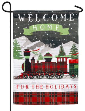 Home For The Holidays Train Suede Reflections Garden Flag