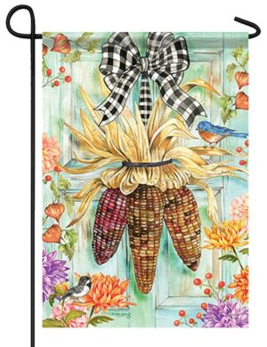 Indian Corn with Plaid Bow Garden Flag