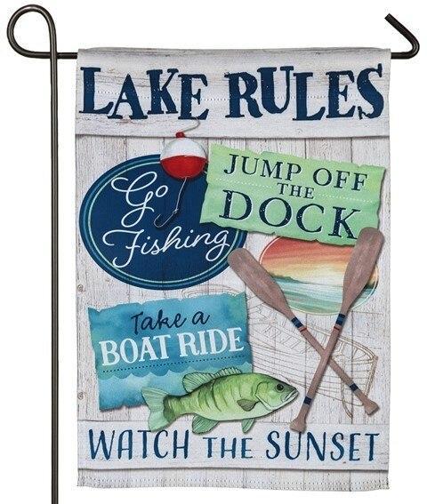 Lake Rules Suede Reflections Garden Flag