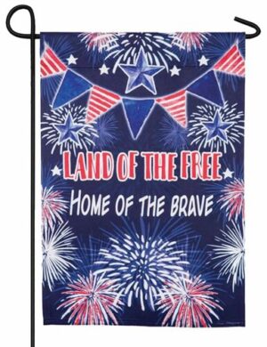 Land of the Free Fireworks Suede Reflections Garden Flag