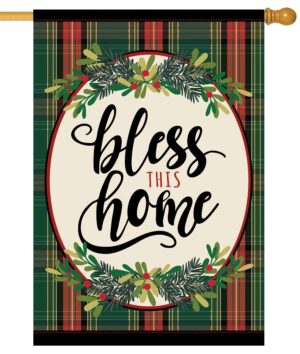 Linen Bless This Home Plaid Decorative House Flag
