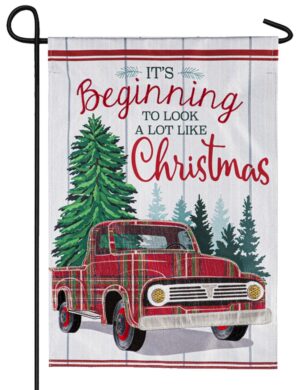 Linen Christmas Plaid Truck Decorative Garden Flag
