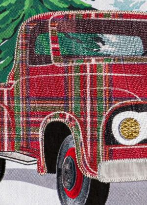 Linen Christmas Plaid Truck Decorative House Flag Detail 2