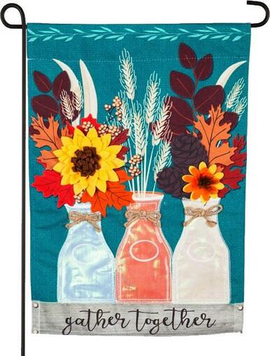 Linen Fall Milk Bottles and Flowers Garden Flag