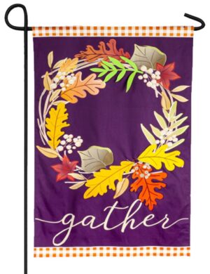 L:inen Gather Fall Leaves Wreath Decorative Garden Flag