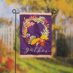 L:inen Gather Fall Leaves Wreath Decorative Garden Flag Display