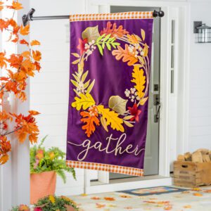 L:inen Gather Fall Leaves Wreath Decorative House Flag Display